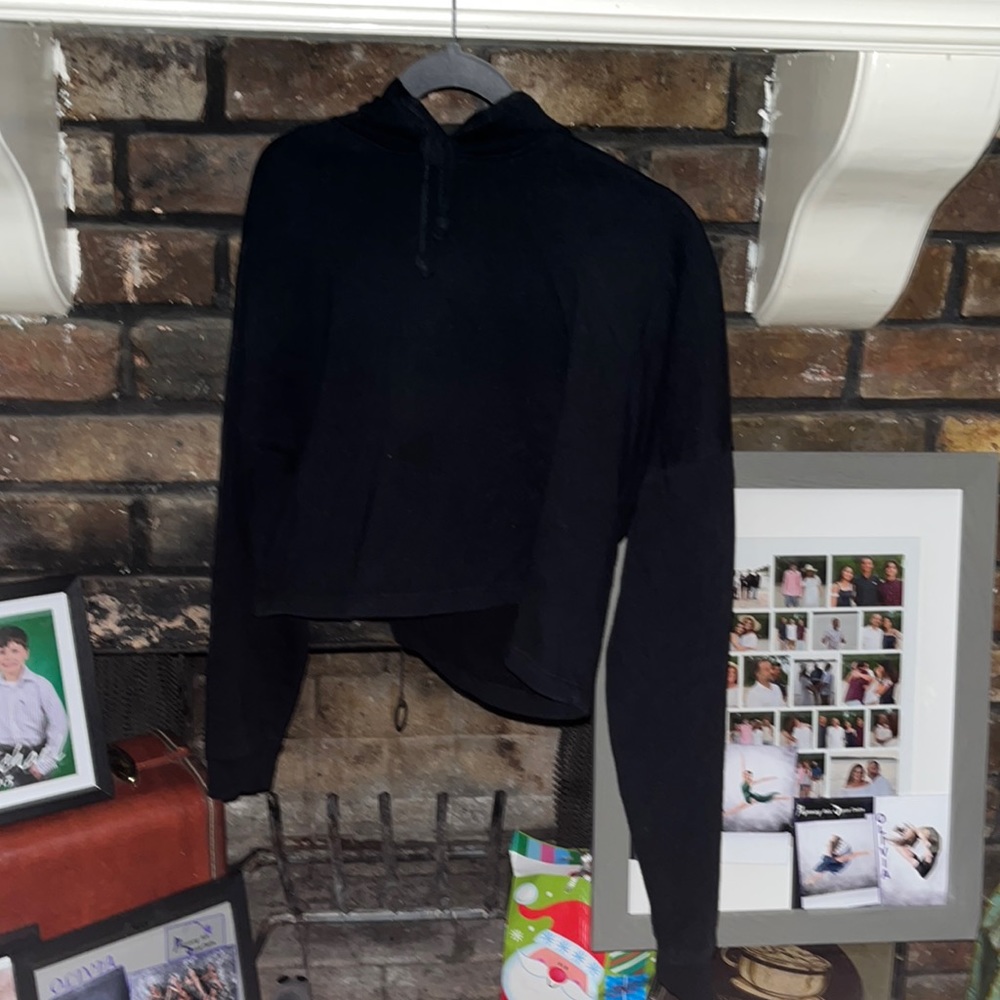Ambiance Black Cropped Hoodie with strings